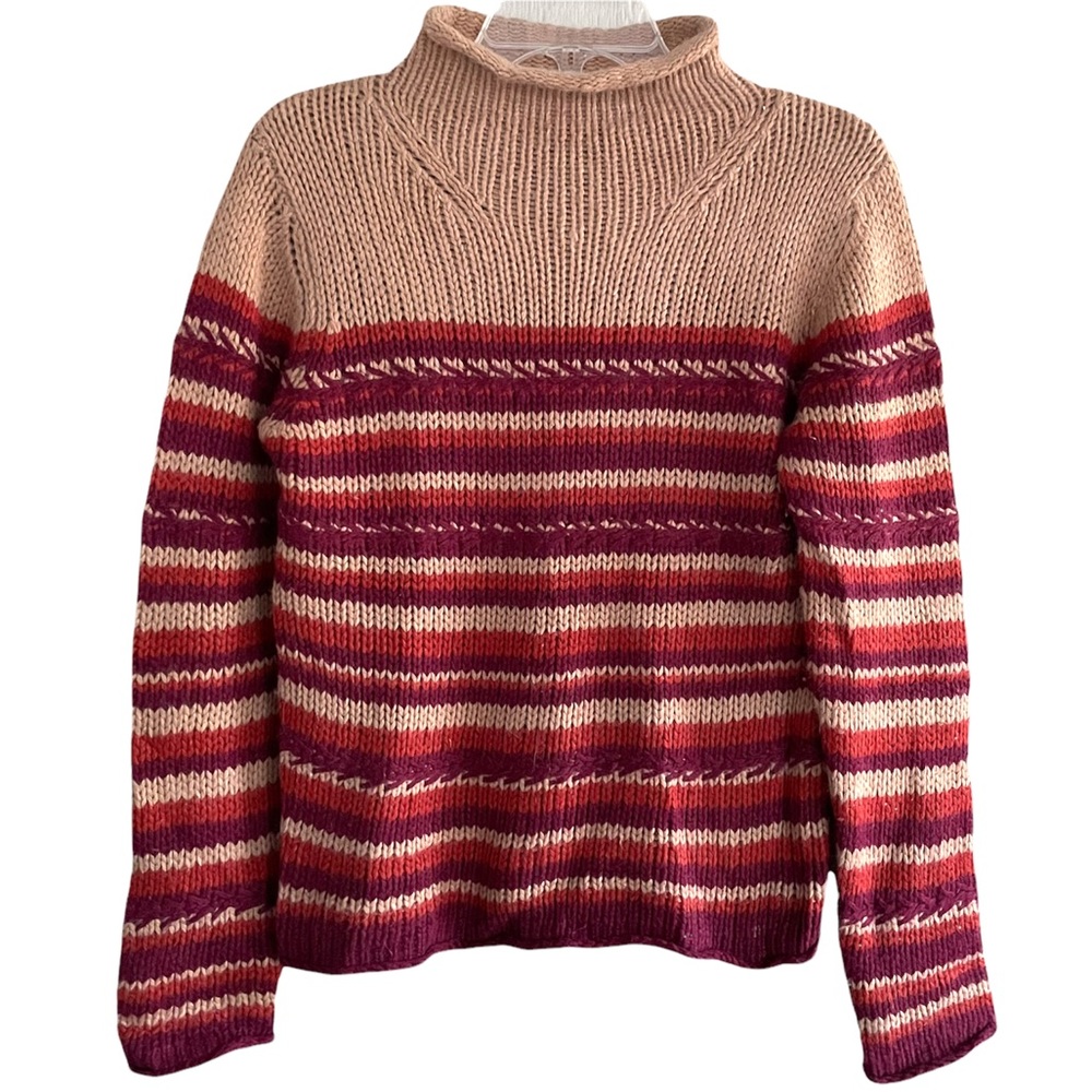 90s Y2K Vintage Striped Angora Blend Mock Neck Sweater